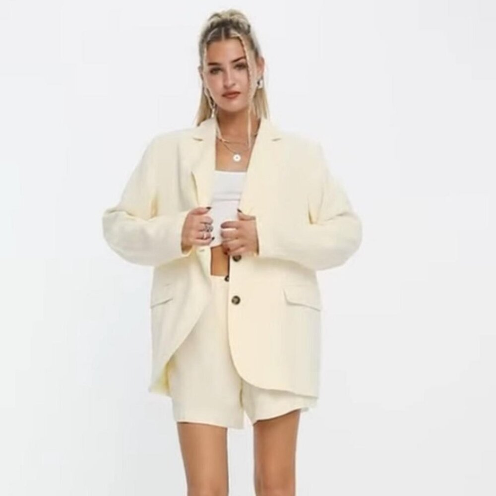 H&M Linen Blend Oversized Blazer in Butter/Pale Yellow size S